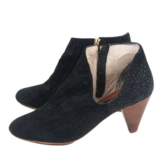 Matt Bernson BLACK LEATHER SUEDE ANIMAL PRINT MID HEEL ANKLE BOOTS SHOES Sz 9M - Picture 3 of 11